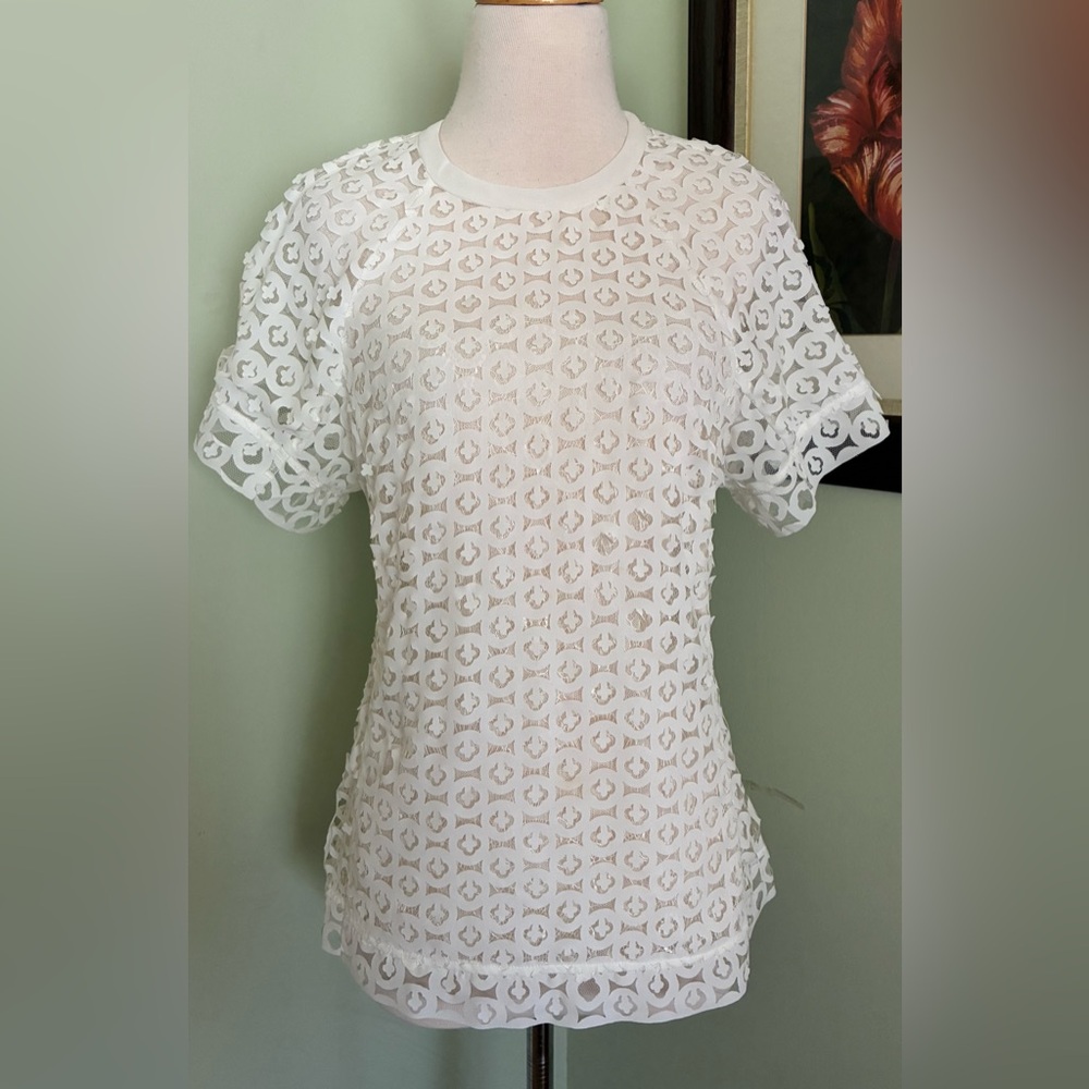 Anthropologie Byron Lars Beauty Mark Laser Cut Top short sleeve Shirt Size 6
